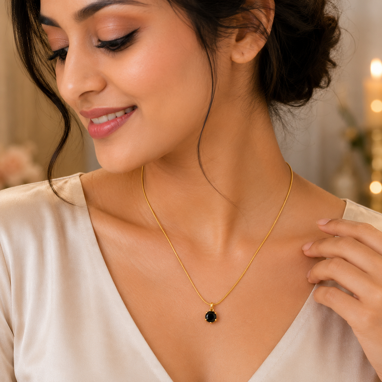 Midnight Black Solitaire Pendant Necklace